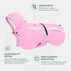 Stretch Fabric Dog Raincoat with Hood, Reflective Rain Poncho for Medium Large Dogs, Adjustable Waterproof Dog Rain Jacket with Leash Opening, Pink, Large