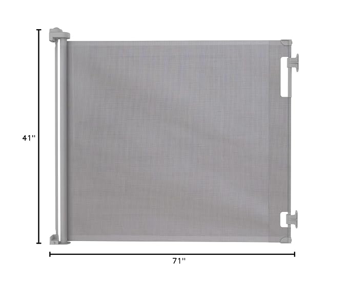 Retractable Baby Gate Perma Child Safety 41" Tall x 71” Wide, Mesh, for Stairs, Doorways, Dogs, Pets, Indoor, Outdoor, One-Handed Operation, Locking, Easy Install, Hardware Mount, Gray