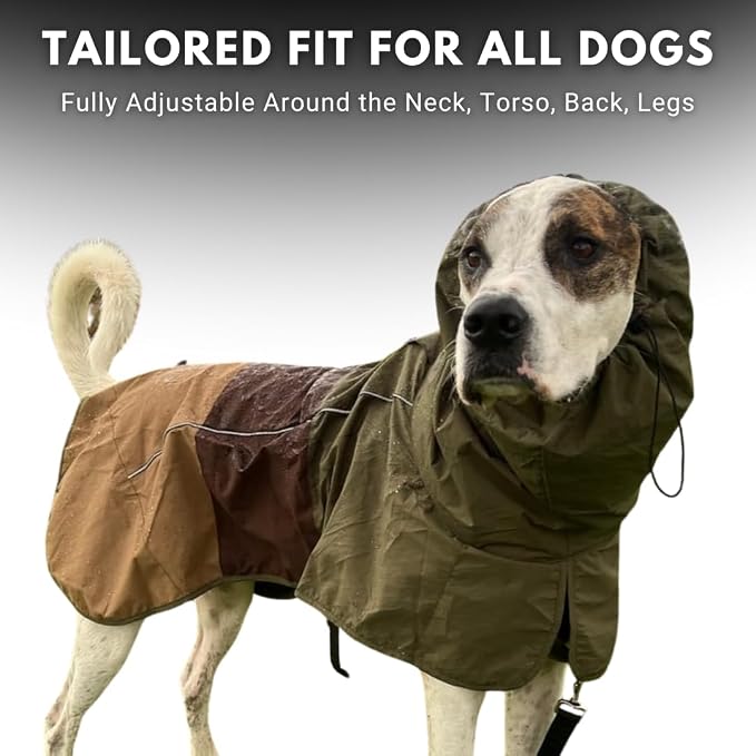 Spark Paws Dog Raincoat, Waterproof Windproof Rain Jacket, for Small Medium Large Extra Large Dogs, Reflective Breathable Full-Body Coverage Dry Suit - Green Brown Tan, S