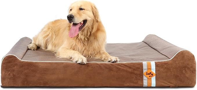 Laifug Orthopedic Dog Beds for Large Dogs,7" Memory Foam Dog Beds,Durable Water Proof Liner Removable and Washable, Nonskid Bottom, Brown 50"x36"x10"