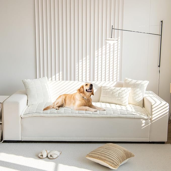 Pet Couch Covers Protector for Dogs Sofa Slipcovers Washable Cushion Cover | Non slip,scratch-proof furniture protector fits I-shape armchair,loveseat,recliner,sectional sofa pads(white,27in*71in)