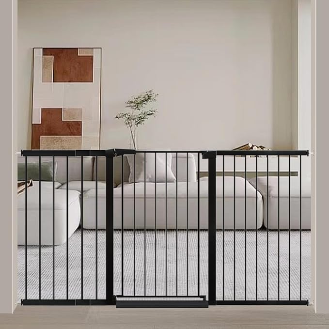 Fairy Baby 38" Extra Tall Dog Gate for Stairs and Doorways, 65.4"-70.8" Extra Wide Pet Gate Indoor, Large Safety Child Gate No Drill, Metal Auto Close Baby Puppy Gate for House Walk Through, Black