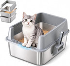 Stainless Steel Sifting Litter Box for Pine Pellets, Sifting Cat Litter Box with Sifter, High Side for Small Cats, Anti-Leakage, Odor Control, Includes Scooper, 17.7" x 13.8" x 11"