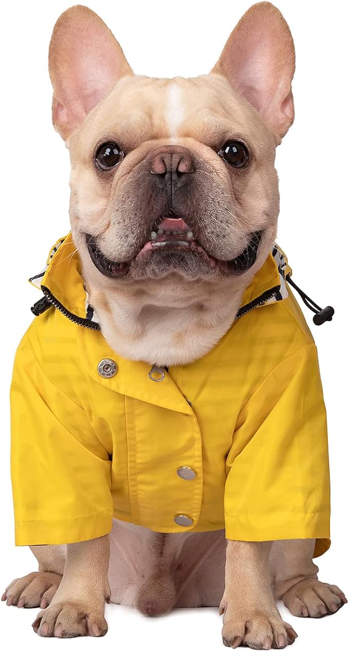 HDE Dog Raincoat Poncho Double Layer Zip Rain Jacket with Removable Hood, Leash Hole for Small to 3XL Dogs and Puppies Yellow - S