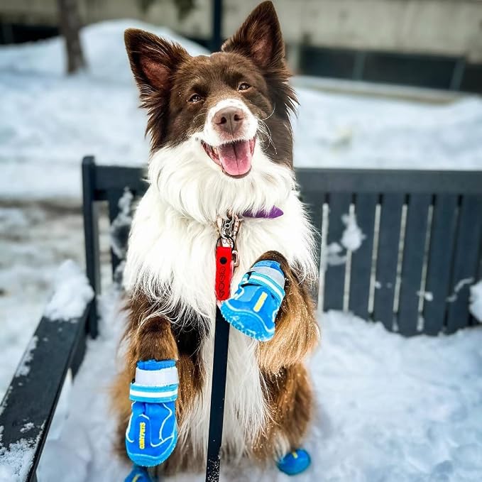 QUMY Dog Shoes for Hot Pavement, Dog Snow Boots & Paw Protectors for Winter | Dog Booties Medium Large Size Dogs, Water-resistant in the Rain, Outdoor Walking, Indoor Hardfloors Skid-resistant Sole Blue