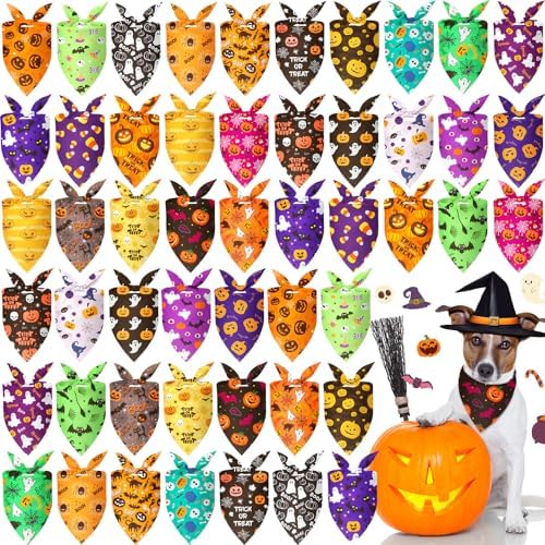 Preboun 50 Pcs Halloween Dog Bandanas Bulk, Pumpkin Ghost Bat Spider Web by Preboun