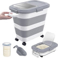 HOYTAMDA 25-35Lbs Rice Container,Collapsible Food Storage Container Wheels | Rice Storage Container with Airtight Locking Lid,Handle,Small Bin &Scoop,Rice Dispenser for Flour Sugar Cereal Grain Dog Cat