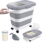 HOYTAMDA 25-35Lbs Rice Container,Collapsible Food Storage Container Wheels | Rice Storage Container with Airtight Locking Lid,Handle,Small Bin &Scoop,Rice Dispenser for Flour Sugar Cereal Grain Dog Cat