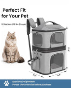 HOVONO Detachable Double Cat Backpack Carrier for 2 Pets | Pet Backpack Carrier for Small Cats & Dogs, Perfect for Traveling/Hiking /Camping/Vet Visits, up to 16 lbs Each, Grey
