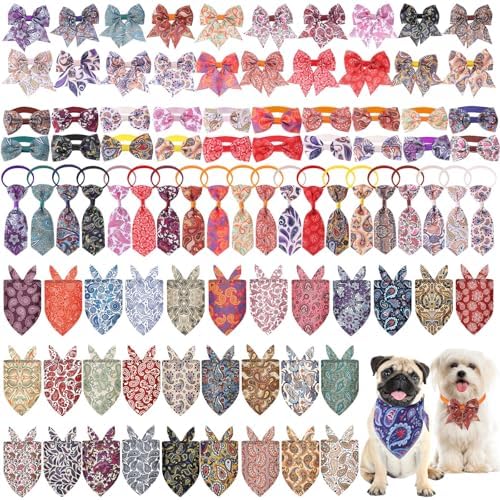 Reginary 120 Pcs Paisley Dog Bandanas Bulk Dog Bows Set Bow Ties Cat Scarf Colorful Washable Triangle Pet Kerchief Cute Bib for Summer Small Medium Large Pets Grooming Accessories Costume by Reginary