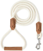 Mile High Life Dog Leash with Genuine Leather Handle, 6 FT/5 FT/4 FT | Leather Grip Rope Leash, Heavy Duty 360° Swivel Metal Clasp, for Small Medium & Large Dogs