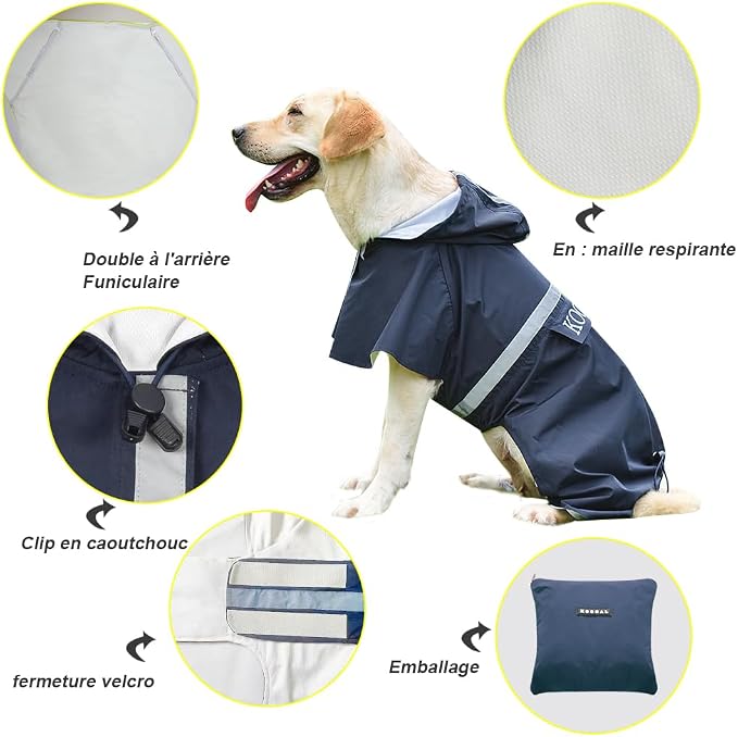 Pet Large Dog Raincoat Apparel Poncho Waterproof for Medium Large Sized for Dog Raincoat Clothes (Navy Blue, 6XL)
