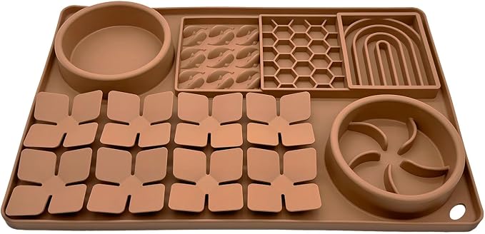 Slow Feeder Bowl, Silicone Lick Mat with Suction Cups for Dog Cat, Snuffle Mat for Pet Smell Training, Puzzle Toys for Bored Puppy, Interactive Sniff Mat for Slow Eating and Keep Busy, Brown