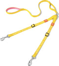 HOWGO Double Dog Leash,Tangle-Free 360 Swivel(Yellow, Pro M-L w.Handle) | Individually Adjustable Length, Double Padded Handles,Aviation Aluminum Hooks,Durable Nylon,No-Tangle Walking,All Breeds