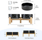 SPUNKYJUNKY Elevated Dog Bowls Ceramic, 5.1'' Dogs and Cat Food Water Bowls Raised with Non-Slip Bamboo Stand for Puppy Small Sized Breed Microwave Dishwasher Safe - 13.5 OZ,Skull Black