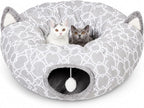 Geometric Cat Tunnel Bed Under Christmas Tree Oxford Outside with Plush Inside,Cats Toys Collapsible Tunnel Tube with Balls, for Rabbits, Kittens, Ferrets,Puppy 3FT