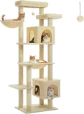 69" Tall Cat Tree for Indoor Cats Large Adult, Multi-Level Cat Tower | Multi-Level Cat Tree with Scratching Posts, Soft Padded Perch, 2 Dangling Toys