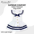 Parisian Pet Sailor Dog Dress - 100% Cotton Summer Clothes for Small Dogs Girl - Nautical Pet Apparel - Stylish Dog Outfit - Lightweight and Breathable Puppy Clothes - Cute Dresses for Dogs