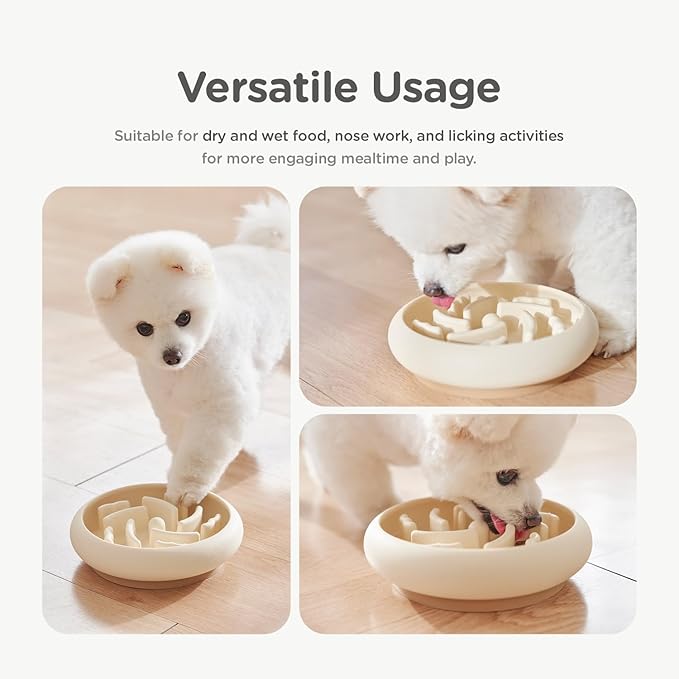 Slow Feeder Dog Bowls Made of Premium Food-Grade Silicone | Anti-Choking & Slow Eating for Improved Digestion, Non-Slip, Soft & Durable, Quiet Dog Bowl, Cute (Ivory, Standard)