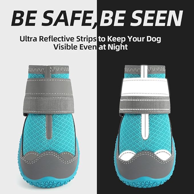Dog Boots for Large Dogs, Medium Dog Boots & Paw Protectors for Hardwood Floors, Outdoor Dog Booties for Hot Pavement Winter Snow Hiking, Dog Shoes with Reflective Strips
