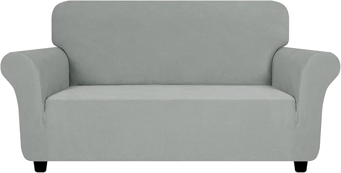 ZNSAYOTX Super Stretch Loveseat Covers (57"-70"), New Striped Love Seat Slipcover, Dogs Pet Friendly Anti-Slip Couch Protector Spandex Durable 2 Seater Fabric Sofa Cover(Light Grey, Loveseat)