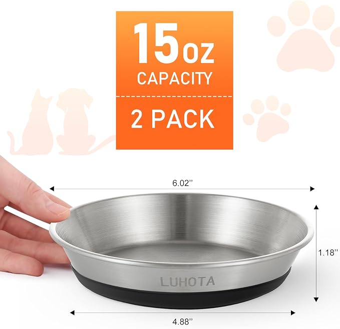 4 Pcs Stainless Steel Cat Bowls for Cats, Kittens & Small Dogs | Shallow Wide Food Water Bowl, Non-Slip Silicone Base, Dishwasher Safe, Suitable for Indoor & Outdoor Use
