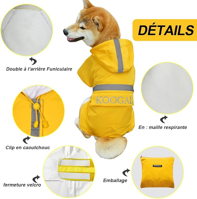 Hooded Pet Small Dog Raincoat,Dog Rain Coats for Small to Medium Sized, Pet Raincoat Apparel Poncho Waterproof Dogs Clothes Waterproof Dog Coat Dog,Raincoats Jacket (3XL,Yellow)