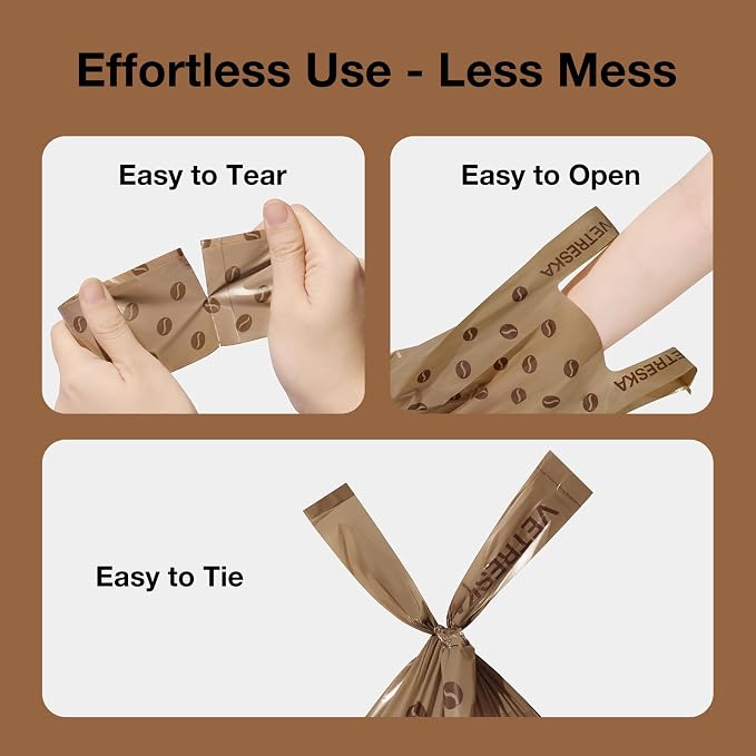 VETRESKA Dog Poop Bags with Handles 240 Count, Coffee Scented Waste Bags | Leak-Proof Thick Dog Bags for Poop, Easy-Tie Large Poop Bags, 16 Refill Rolls for Dog Walking Cat Litter