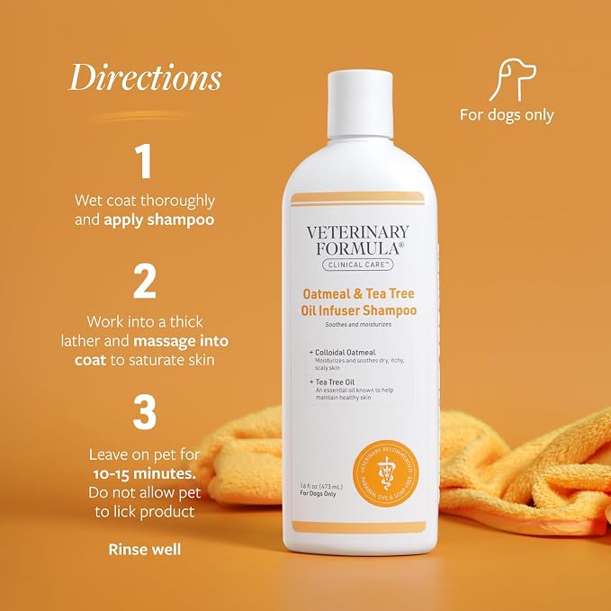 Veterinary Formula Clinical Care Oatmeal & Tea Tree Dog Shampoo, 16 oz | Moisturizing shampoo with colloidal oatmeal and tea tree oil to soothe dry, flaky skin and leave the coat soft and refreshed