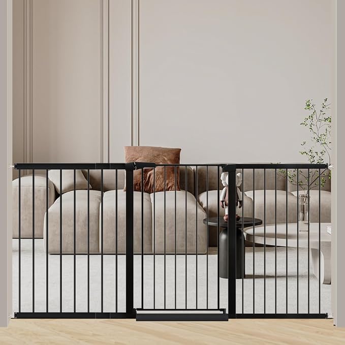 Fairy Baby Extra Tall Baby Gate Stand 38" Tall, 70.9"-76.3" Extra Wide Large Safety Child Gates for Doorway, Metal Auto Close Dog Gate for House, Stair Gates for Kids or Pets No Drilling, Black