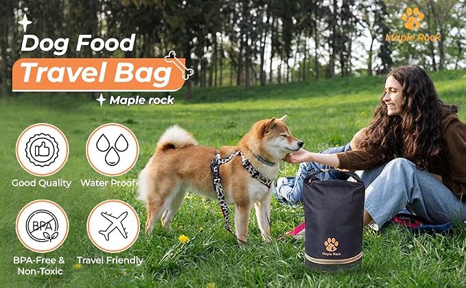 Dog Food Travel Bag - 84 Cups/26 lbs/20 Litre Capacity | Leak-Proof, Water-Resistant Dog Food Storage Container for Travel, Camping, RV & Outdoor | Collapsible, Easy-to-Clean Kibble Bag (Black)