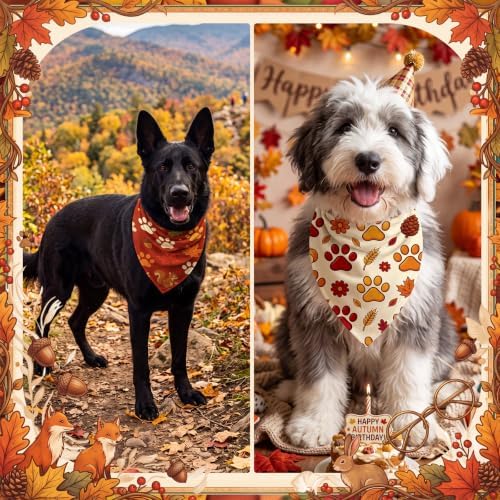 Preboun 50 Pcs Fall Paw Print Dog Bandanas Bulk, Autumn Thanksgiving Party - Image 4