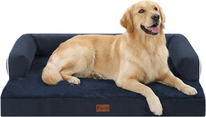 Orthopedic Washable Dog Bed for Large Dogs, 36x27in, Navy Blue | Orthopedic Foam Relieves Joint Pressure, Bolsters Supports Head And Neck, Washable Cover, Non-Slip Bottom