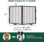 Snagle Paw Full Metal Freestanding Dog Gate,Indoor Dog Gate with Floor Protect Support Feet, 40x24Inches Foldable Dogs Barrier for Stairs, Hallways and Doorways (24'' H 2 Panel, Black)