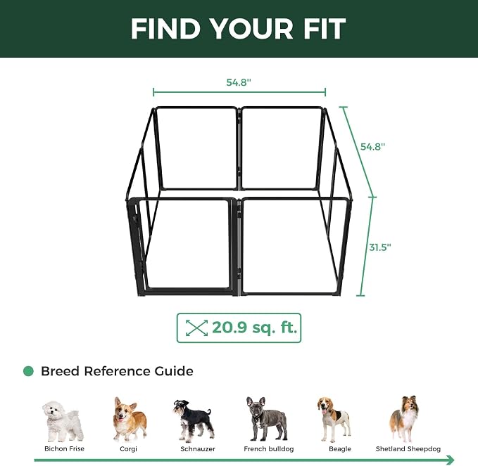 FXW AuraSpace Pro Clear Acrylic Indoor Dog Playpen, 32" H, 8 Panels | Open View, No Climbing Bars, Heavy-duty Metal, DIY Layouts, Easy Access, For Small & Medium Dogs, Patented