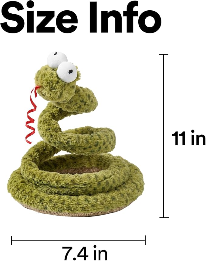 ZEZE Forest Snake Spring Interactive Cat Toy with Scratch Base, Bouncy Spiral Plush Teaser with Crinkle Sound & Ribbon, Self-Play Boredom Relief for Indoor Cats