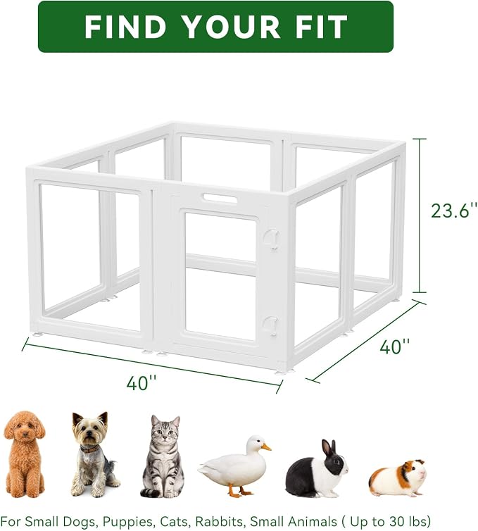 EVERFRONT Clear Acrylic Dog Playpen - Clear Dog Play Pen - Easy Assemble Acrylic Dog Playpen - Puppy Playpen, Cat Playpen, Small Animal Playpen, Dog Play Pen Indoors (24", 8-Pack)