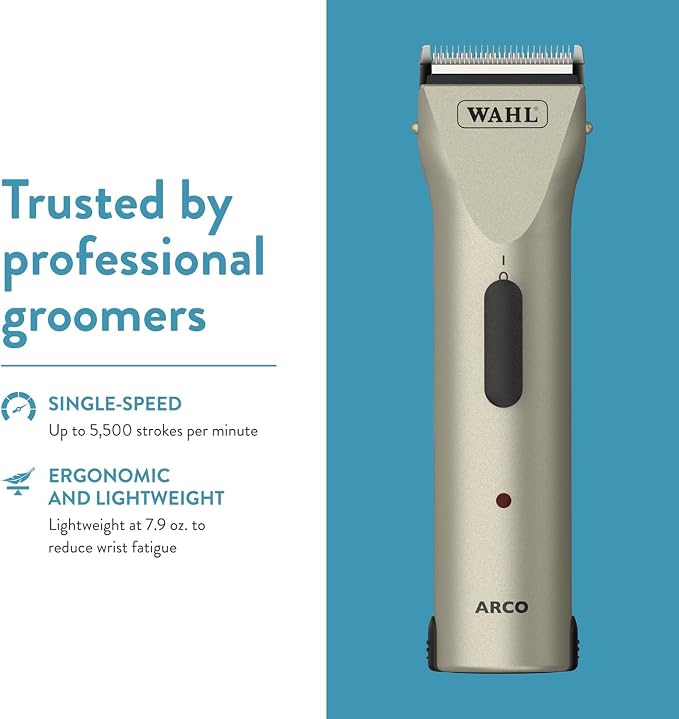 Wahl Professional Animal Arco Cordless Clipper Kit, 8786-452, Champagne | Professional-Grade Pet Clippers for Grooming, 5-in-1 Fine Adjustable Blade, Perfect for Cats and Small to Medium-Sized Dogs
