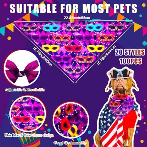 100 Pcs Dog Bandanas Bulk Adjustable Pet Scarves Mardi Gras M - Image 4