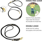 Multi Function 8ft Genuine Leather Hands Free Dog Training Leash for Puppy Small and Medium Dogs (8 Foot*3/8 inch, Black)