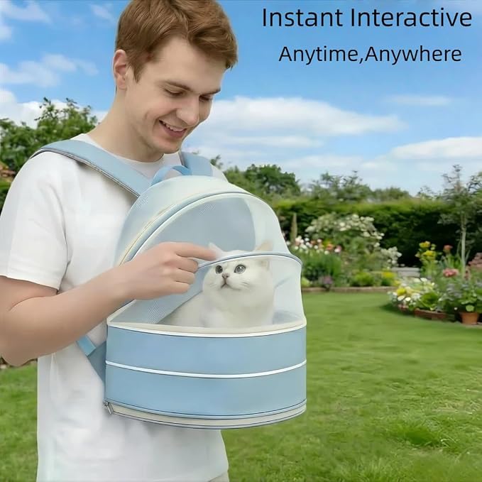 Interactive Expandable Pet Carrier Backpack for Cats & Small Dogs-Interactive Opening Pet Tent Backpack. Expandable for Extra Space.Breathable,Foldable Nest Bed for Travel, Walks,Vet & Home-Blue