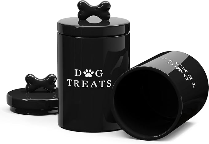 Barnyard Designs Ceramic Dog Treat Container with Airtight Lid (Black) | Large Rustic Storage Canister and Cookie Jar for Kitchen Counter; Airtight Lid Keeps Food Fresh; Farmhouse Decor