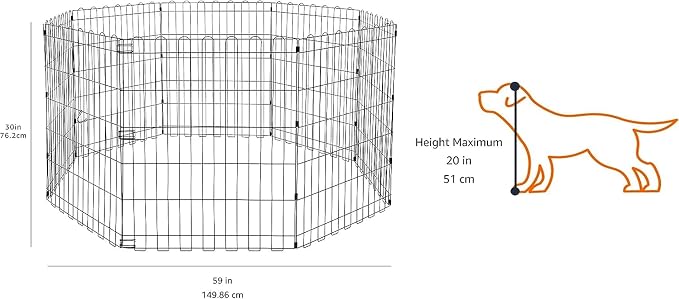 Amazon Basics Foldable Octagonal Metal Exercise Dog Playpen - Indoor/Ou, , Blacktdoor, No Door, Small (8 Panels, 24 x 30), Easy to assemble, store, and customize, 30" - Small, Black