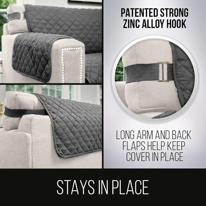 Sofa Shield® Couch Slip Covers for Dogs, Reversible Furniture Protector with Strap, Stain and Tear Resistant Cushion Cover, 88 inch Seat, Machine Washable Slipcover Dog Pets Cats, Charcoal