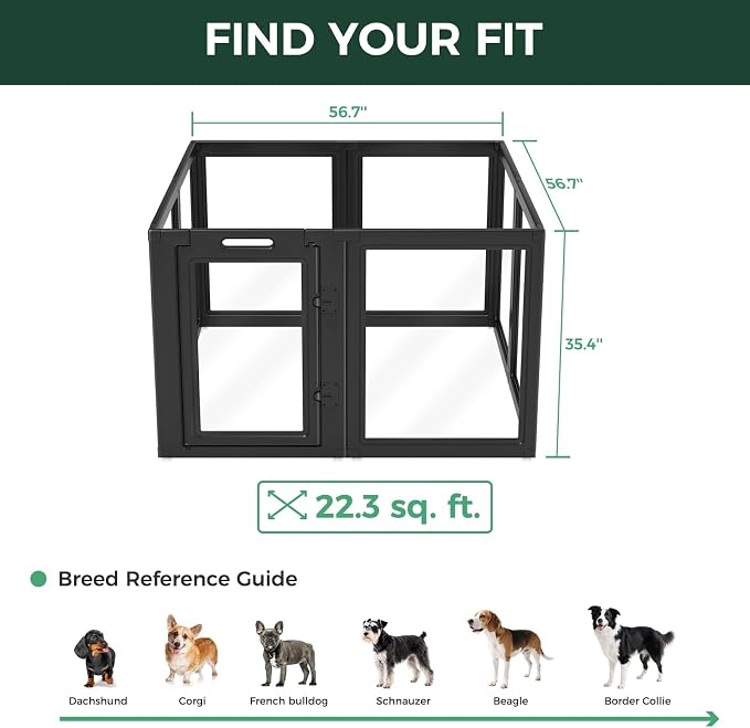 FXW AuraSpace Clear Acrylic Indoor Dog Playpen, 35" H, 8 Panels, Black | Open View, Modern Home Fit, No Climbing Bars, Tool-Free Setup, For Medium Dogs