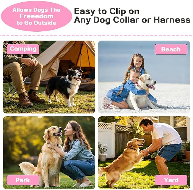 Dog Tie Out Cable - Chew Proof Steel Wire Lead - 360° Tangle Free Outdoor Leash for Pups - Dog Runner Cable for Small to Medium Dogs (Pink, 45lbs/30ft)