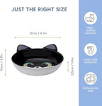 The Cat Ladies Ceramic Cat Bowls - Whisker Friendly Food Bowl - Cute Pet, Kitten Plates - Dishes for Indoor Cats - Dish for Wet Food & Water - Platos para Gatos - Black and White Cat, Small