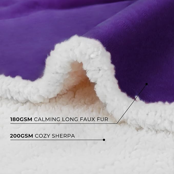 Luciphia Waterproof Bed Blanket Washable,Soft Sherpa Fleece Puppy Reversible Throw Blankets for Medium Large Dog Cat,Furniture Cover Protector Couch from Liquid Pee and Pet Fur,Purple White,65" x 57"