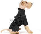 Mile High Life Waterproof Dog Raincoat, Full Coverage Small Dog Rain Coat with Harness, Adjustable 4 Legs Puppy Rain Jacket with Reflective Strip and Elastic Cuffs (Black, S Back Length 13")