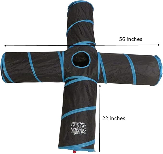 Premium 4 Way Cat Tunnel. Extra Large 12 Inch Diameter and Extra Long. A Big Collapsible Play Toy. Wide Pet Tunnel Tube for Rabbits, Kittens, Large Cats, and Dogs.